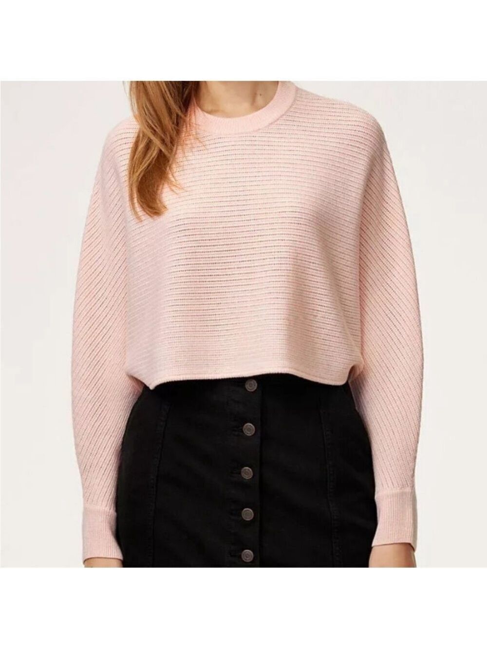 Aritzia Wilfred Free Lolan Sweater Cropped Wool Linen Blend Blush Baby Pink XXS